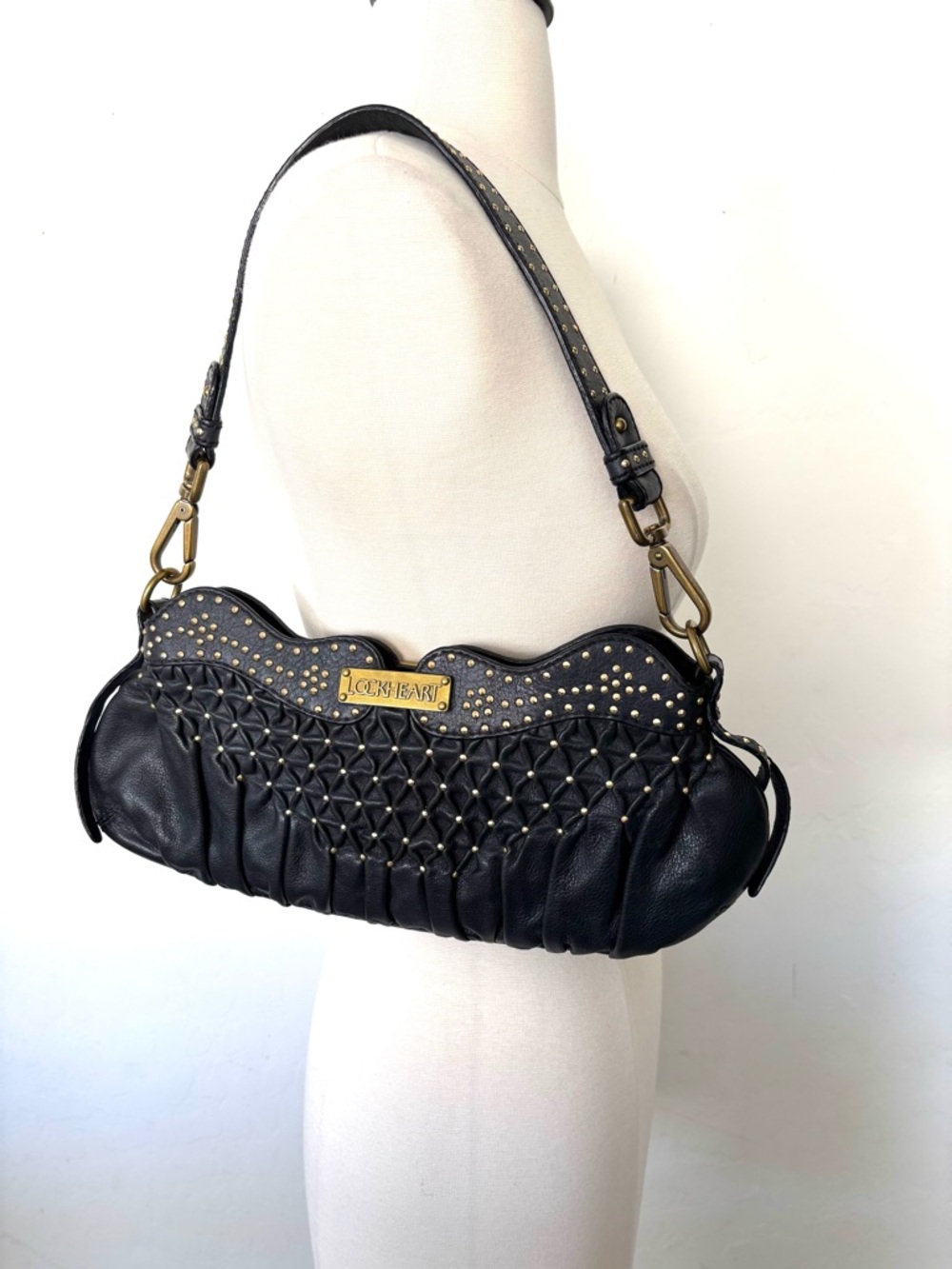 Lockheart vintage y2k bag purse clutch  Black Studded Leather - Picture 9 of 9